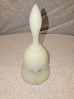 Vintage Fenton Uranium Custard Glass Bell with Hand-Painted Floral Motif
